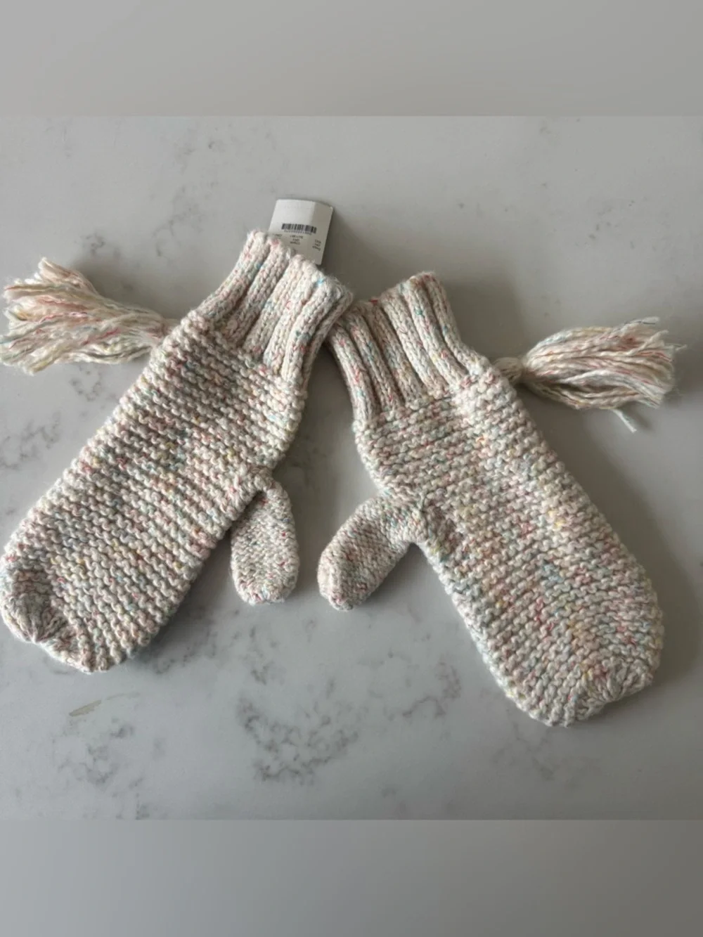 Cozy Knit Mittens in Cream with Pastel Speckles